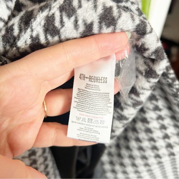 4th & Reckless Houndstooth Oversized Coat Longline Overcoat Jacket Size M - Picture 6 of 7